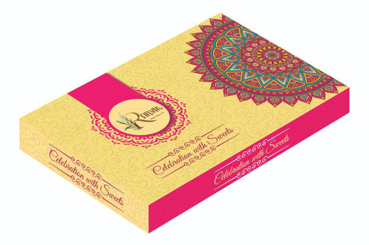 Rithvik Sweets and Snacks festive gift box outer packaging in gold and pink